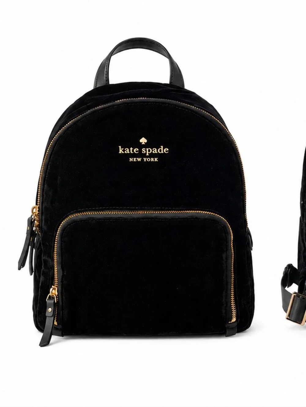 Kate Spade Black Velvet Mini Backpack with Gold Accents